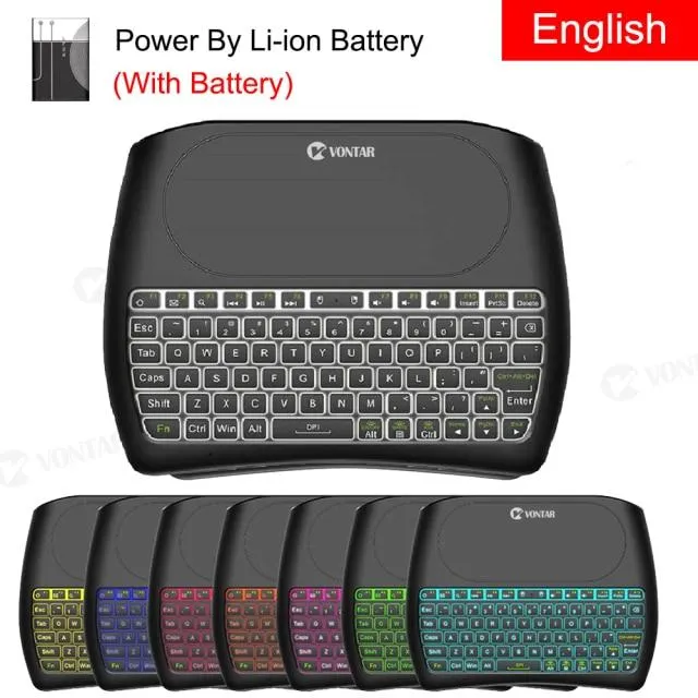 Wireless Smart Keyboard With Air Mouse Touchpad And Customizable 7 Color LED Backlight