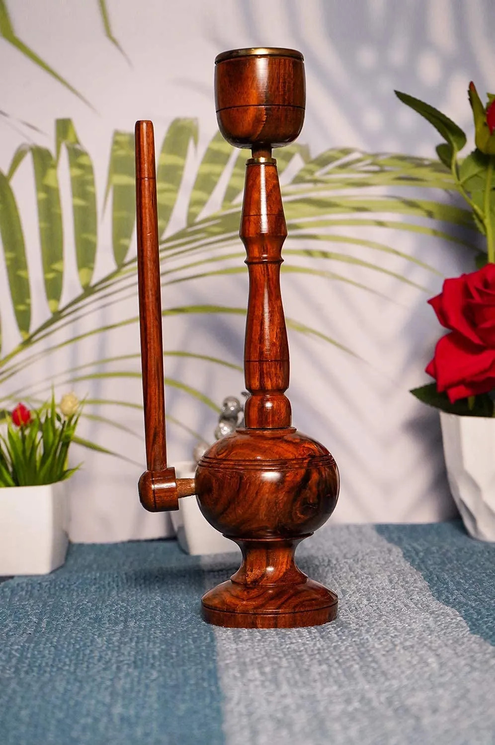 Wooden Hookah Unbreakable Sherlock Smoking Pipe/Hukka Hokka,Ethnic Handicraft for Home Décor Traditional Hookah Office showpiece (6 inch Hight & 2 inch width)