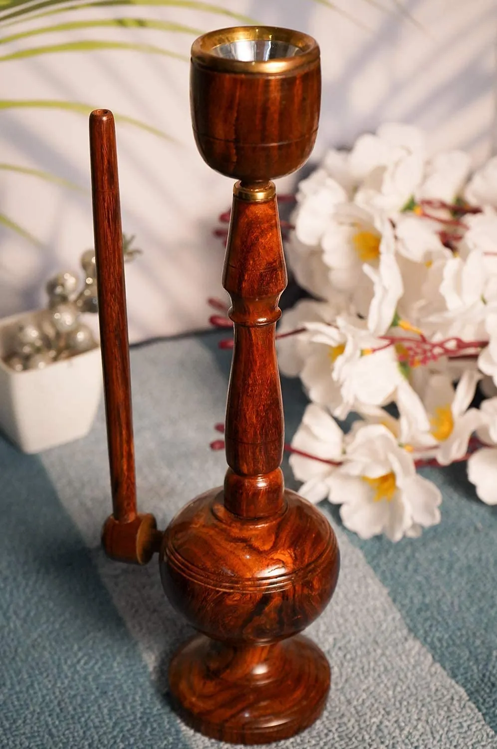 Wooden Hookah Unbreakable Sherlock Smoking Pipe/Hukka Hokka,Ethnic Handicraft for Home Décor Traditional Hookah Office showpiece (6 inch Hight & 2 inch width)