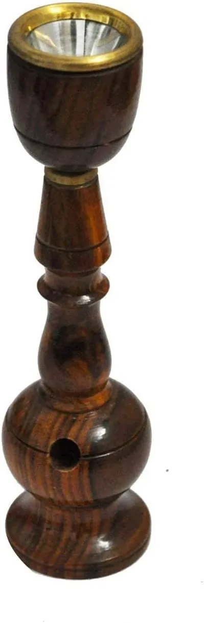 Wooden Hookah Unbreakable Sherlock Smoking Pipe/Hukka Hokka,Ethnic Handicraft for Home Décor Traditional Hookah Office showpiece (6 inch Hight & 2 inch width)