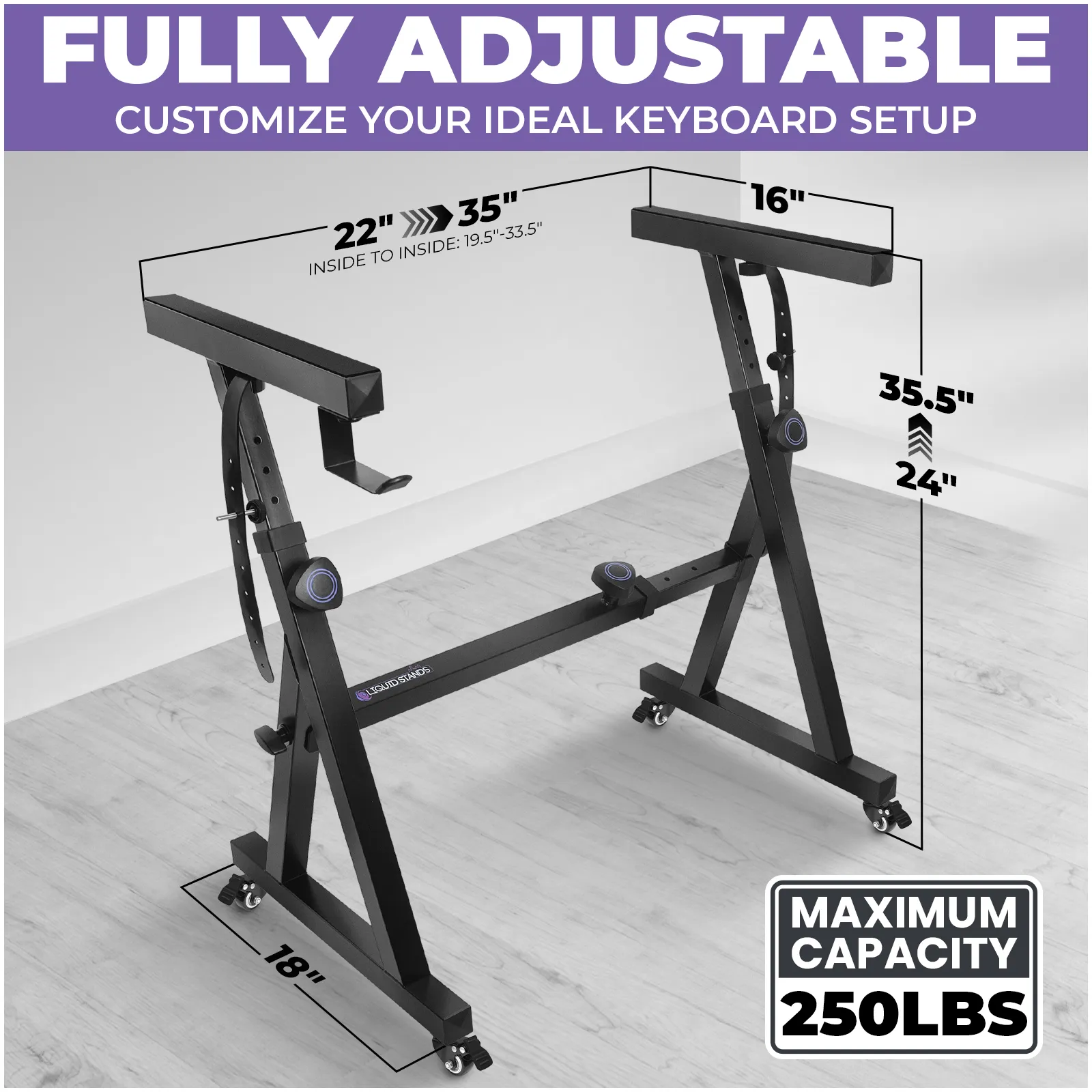 WS Adjustable Z Shape Black Keyboard Stand with Wheels