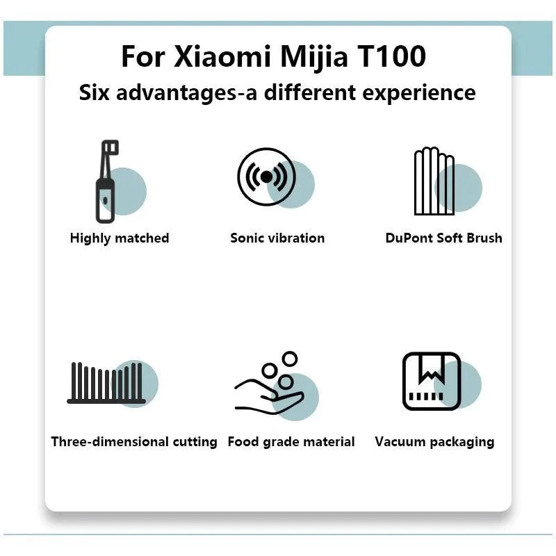 XIAOMI MIJIA T100 Toothbrush Heads - 10 Pack for Smokers & Coffee Drinkers