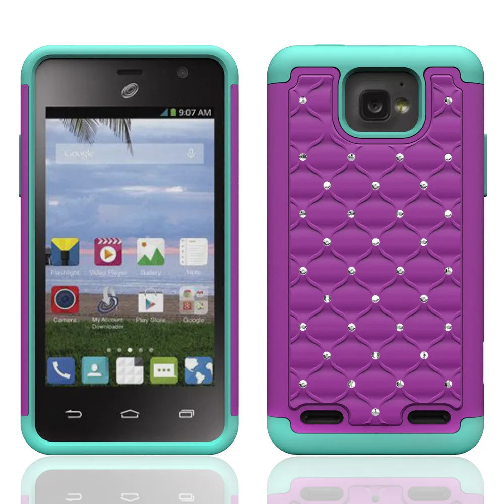 ZTE Zephyr Rhinestone Case, Slim Hybrid Dual Layer[Shock Resistant] Crystal Rhinestone Studded Case Cover -  Purple/Teal